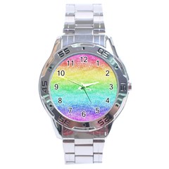 Rainbow Ombre Texture Stainless Steel Analogue Watch by SpinnyChairDesigns