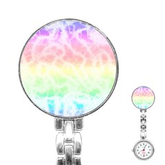 Pastel Rainbow Tie Dye Stainless Steel Nurses Watch by SpinnyChairDesigns