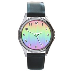 Pastel Rainbow Gradient Round Metal Watch by SpinnyChairDesigns