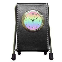 Pastel Rainbow Gradient Pen Holder Desk Clock by SpinnyChairDesigns