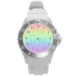 Pastel Rainbow Gradient Round Plastic Sport Watch (L) Front