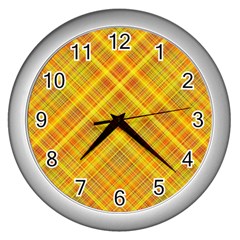 Orange Madras Plaid Wall Clock (silver) by SpinnyChairDesigns