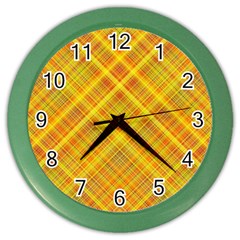 Orange Madras Plaid Color Wall Clock by SpinnyChairDesigns