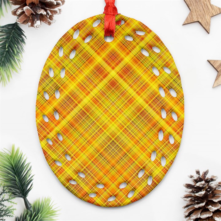 Orange Madras Plaid Oval Filigree Ornament (Two Sides)