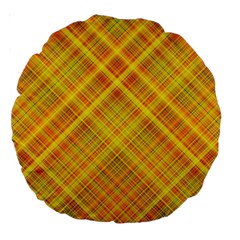 Orange Madras Plaid Large 18  Premium Round Cushions by SpinnyChairDesigns