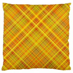 Orange Madras Plaid Large Flano Cushion Case (one Side) by SpinnyChairDesigns