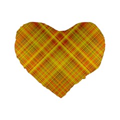 Orange Madras Plaid Standard 16  Premium Flano Heart Shape Cushions by SpinnyChairDesigns