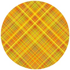 Orange Madras Plaid Wooden Puzzle Round by SpinnyChairDesigns