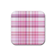 Pink Madras Plaid Rubber Coaster (square)  by SpinnyChairDesigns