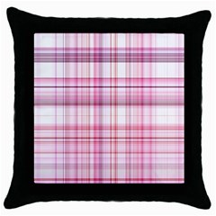 Pink Madras Plaid Throw Pillow Case (black) by SpinnyChairDesigns