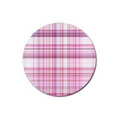 Pink Madras Plaid Rubber Coaster (round)  by SpinnyChairDesigns