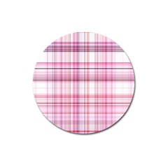 Pink Madras Plaid Magnet 3  (round) by SpinnyChairDesigns