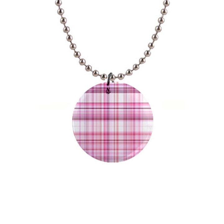 Pink Madras Plaid 1  Button Necklace