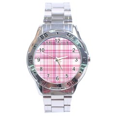 Pink Madras Plaid Stainless Steel Analogue Watch by SpinnyChairDesigns