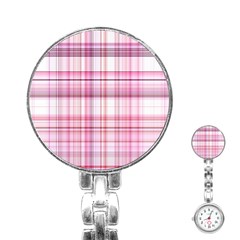 Pink Madras Plaid Stainless Steel Nurses Watch