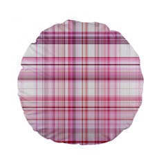 Pink Madras Plaid Standard 15  Premium Flano Round Cushions by SpinnyChairDesigns