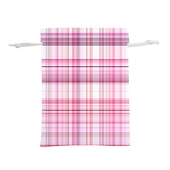 Pink Madras Plaid Lightweight Drawstring Pouch (l) by SpinnyChairDesigns