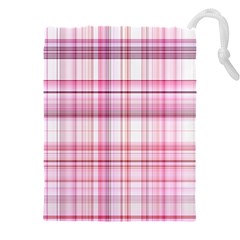 Pink Madras Plaid Drawstring Pouch (5xl) by SpinnyChairDesigns