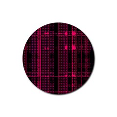 Pink Black Punk Plaid Rubber Round Coaster (4 Pack)  by SpinnyChairDesigns