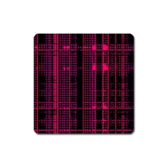 Pink Black Punk Plaid Square Magnet by SpinnyChairDesigns