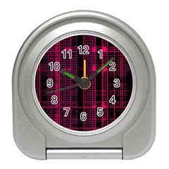 Pink Black Punk Plaid Travel Alarm Clock by SpinnyChairDesigns