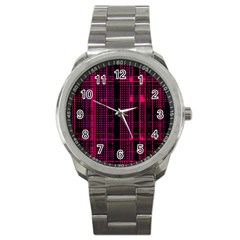 Pink Black Punk Plaid Sport Metal Watch by SpinnyChairDesigns