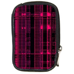 Pink Black Punk Plaid Compact Camera Leather Case by SpinnyChairDesigns