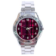 Pink Black Punk Plaid Stainless Steel Analogue Watch by SpinnyChairDesigns