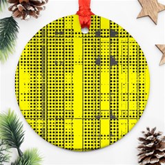 Black Yellow Punk Plaid Ornament (round) by SpinnyChairDesigns