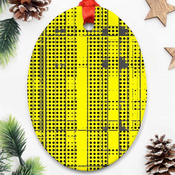 Black Yellow Punk Plaid Ornament (Oval)