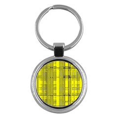 Black Yellow Punk Plaid Key Chain (round) by SpinnyChairDesigns