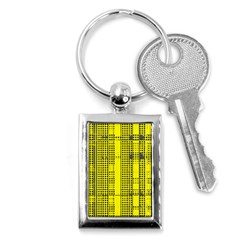 Black Yellow Punk Plaid Key Chain (rectangle) by SpinnyChairDesigns