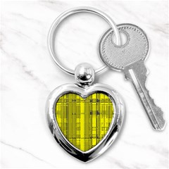 Black Yellow Punk Plaid Key Chain (heart) by SpinnyChairDesigns