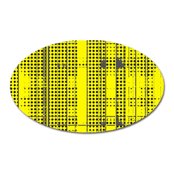 Black Yellow Punk Plaid Oval Magnet