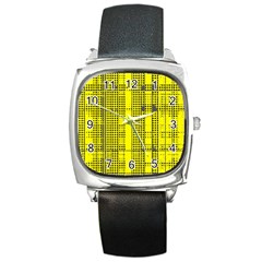 Black Yellow Punk Plaid Square Metal Watch by SpinnyChairDesigns