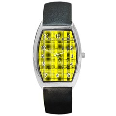 Black Yellow Punk Plaid Barrel Style Metal Watch by SpinnyChairDesigns