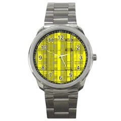 Black Yellow Punk Plaid Sport Metal Watch by SpinnyChairDesigns