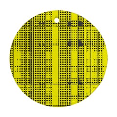 Black Yellow Punk Plaid Round Ornament (two Sides)