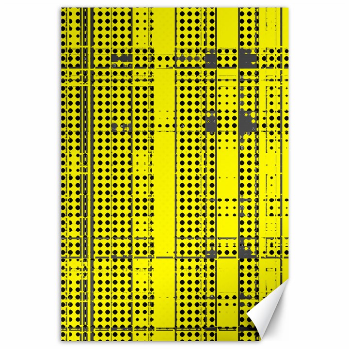 Black Yellow Punk Plaid Canvas 12  x 18 