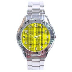 Black Yellow Punk Plaid Stainless Steel Analogue Watch by SpinnyChairDesigns