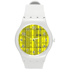 Black Yellow Punk Plaid Round Plastic Sport Watch (m) by SpinnyChairDesigns