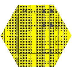 Black Yellow Punk Plaid Wooden Puzzle Hexagon by SpinnyChairDesigns