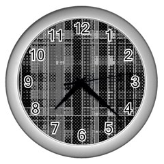 Black Punk Plaid Wall Clock (silver) by SpinnyChairDesigns