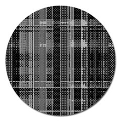 Black Punk Plaid Magnet 5  (round) by SpinnyChairDesigns