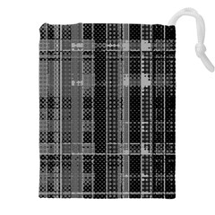 Black Punk Plaid Drawstring Pouch (5xl) by SpinnyChairDesigns