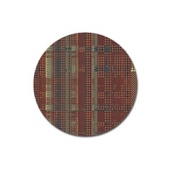 Rust Brown Grunge Plaid Magnet 3  (round) by SpinnyChairDesigns