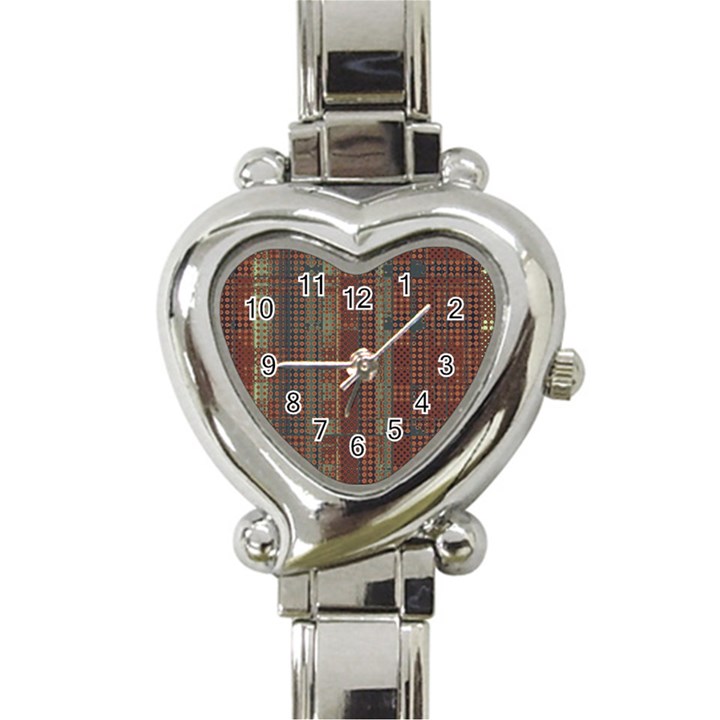 Rust Brown Grunge Plaid Heart Italian Charm Watch