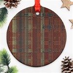 Rust Brown Grunge Plaid Round Ornament (Two Sides) Front