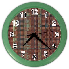 Rust Brown Grunge Plaid Color Wall Clock by SpinnyChairDesigns