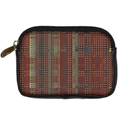 Rust Brown Grunge Plaid Digital Camera Leather Case by SpinnyChairDesigns